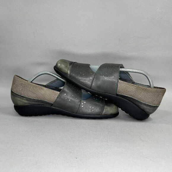 NAOT Mary Jane Shoes Women's Size 11.5 Gray Leather Slip On Comfort Adj Strap - Picture 7 of 12